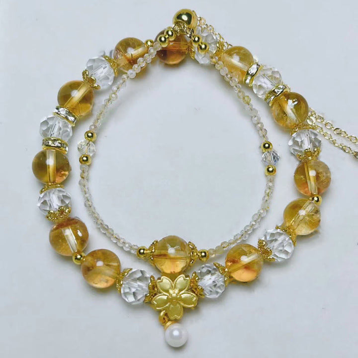 Pulsera de prosperidad con múltiples capas de flores y cuentas de cristal citrino natural de Buddha Stones