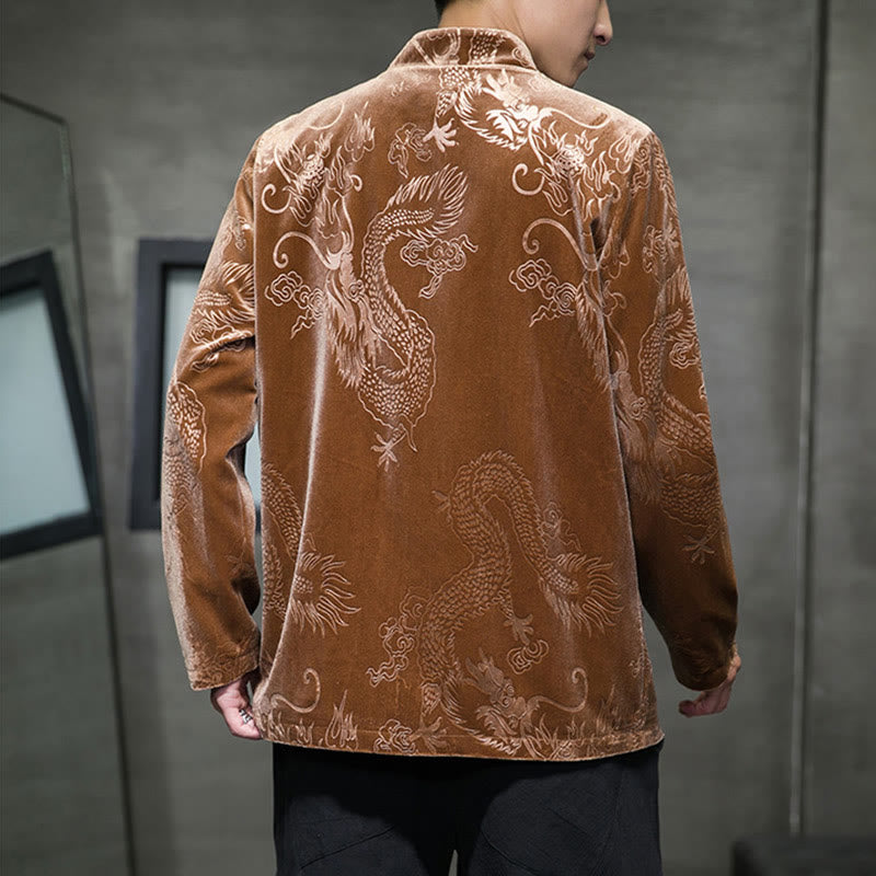 Traje Tang con botones de rana y estampado de dragón para hombre de Buddha Stones, chaqueta y camisa de algodón Lisvelte con bolsillos