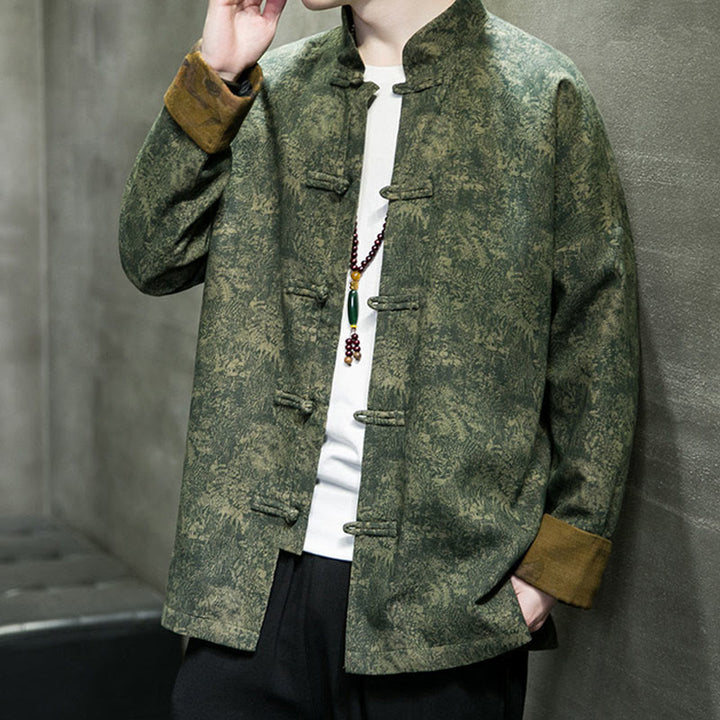 Chaqueta y camisa de algodón para hombre con botones de rana, hojas, flores y Buddha Stones  - image 6