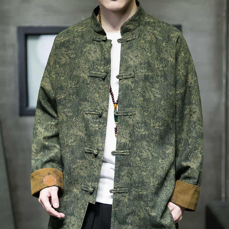 Chaqueta y camisa de algodón para hombre con botones de rana, hojas, flores y Buddha Stones  - Verde bosque - US/UK/AU46, EU56 (5XL) - image 0