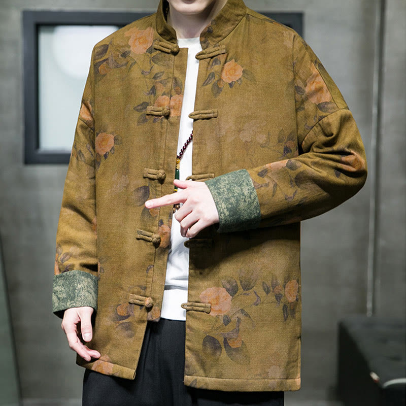 Chaqueta y camisa de algodón para hombre con botones de rana, hojas, flores y Buddha Stones  - image 12