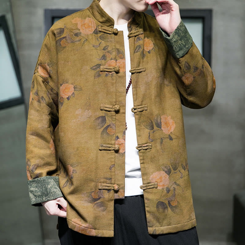 Chaqueta y camisa de algodón para hombre con botones de rana, hojas, flores y Buddha Stones  - image 13