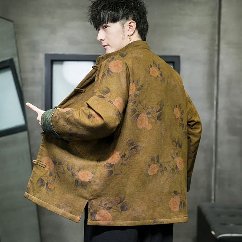 Chaqueta y camisa de algodón para hombre con botones de rana, hojas, flores y Buddha Stones  - image 17