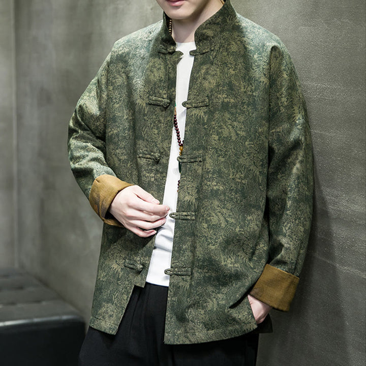 Chaqueta y camisa de algodón para hombre con botones de rana, hojas, flores y Buddha Stones  - image 2