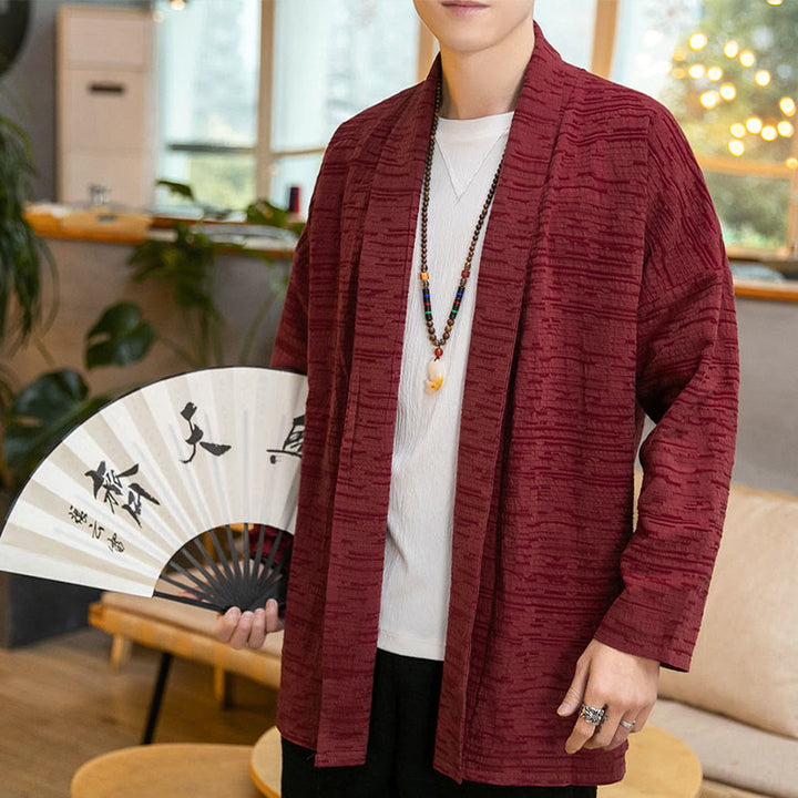 Abrigo de largo medio para hombre de mezcla de lino liso y holgado con Buddha Stones en otoño - Rojo - US/UK/AU42, EU52 (3XL) - image 11