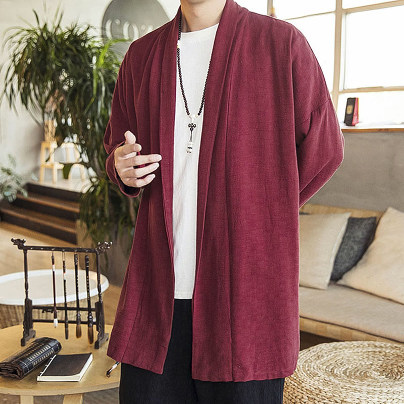 Abrigo de lino y algodón informal sencillo de otoño con Buddha Stones para hombre - image 3
