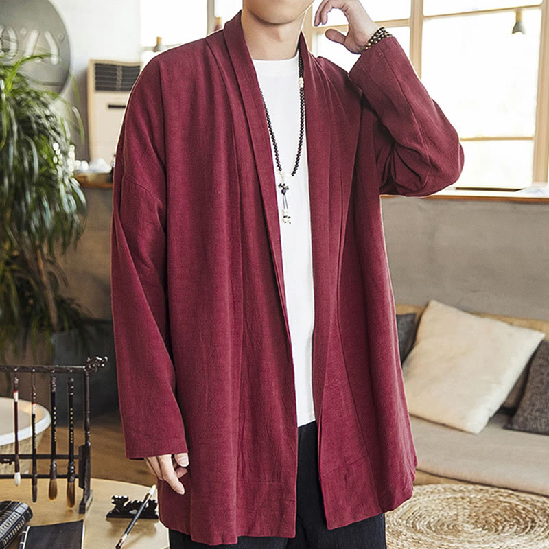 Abrigo de lino y algodón informal sencillo de otoño con Buddha Stones para hombre - image 4