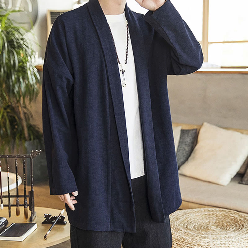 Abrigo de lino y algodón informal sencillo de otoño con Buddha Stones para hombre - image 7