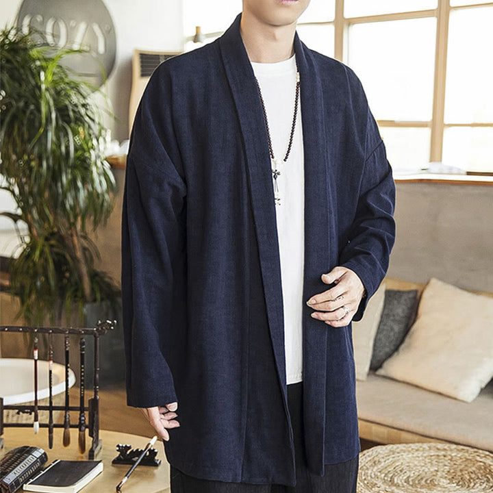 Abrigo de lino y algodón informal sencillo de otoño con Buddha Stones para hombre - image 11