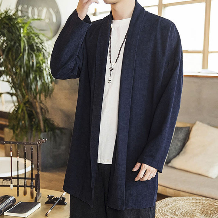 Abrigo de lino y algodón informal sencillo de otoño con Buddha Stones para hombre - image 9