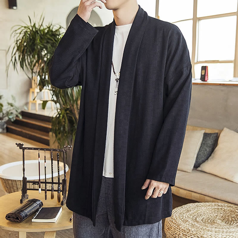 Abrigo de lino y algodón informal sencillo de otoño con Buddha Stones para hombre - image 13