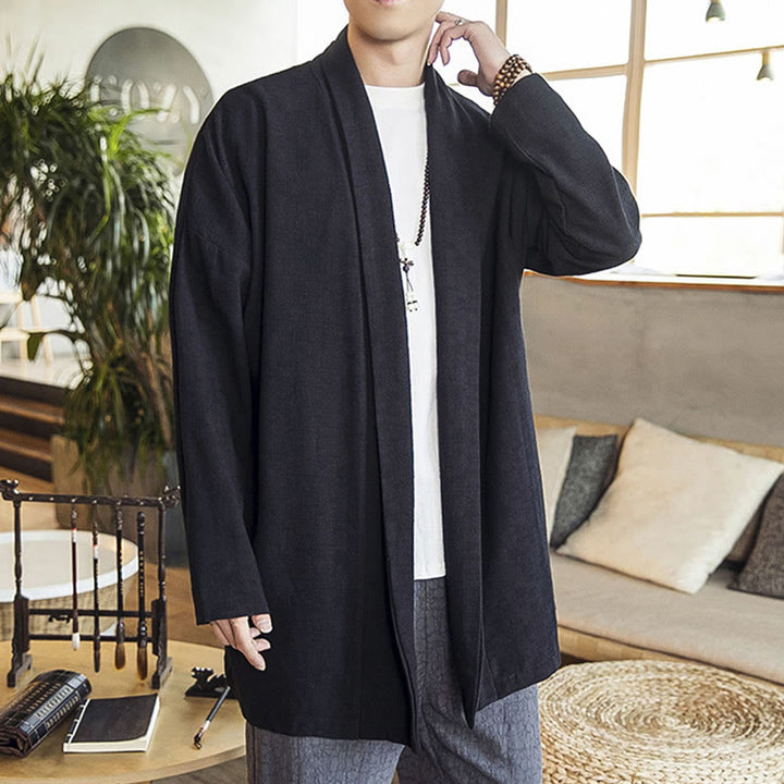 Abrigo de lino y algodón informal sencillo de otoño con Buddha Stones para hombre - image 15