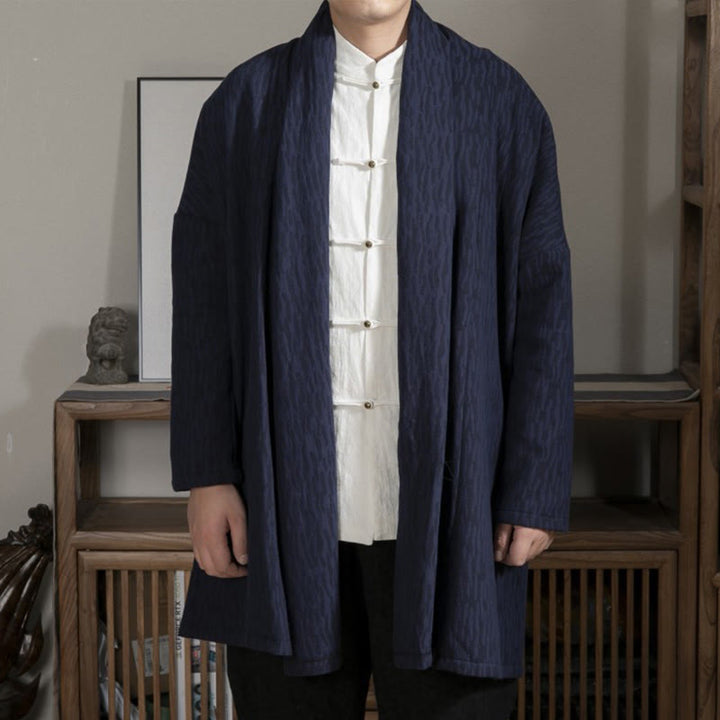 Abrigo de largo medio para hombre con forro de algodón y felpa zen de jacquard sencillo con Buddha Stones en otoño - Azul acero - US/UK/AU44, EU54 (4XL) - image 0