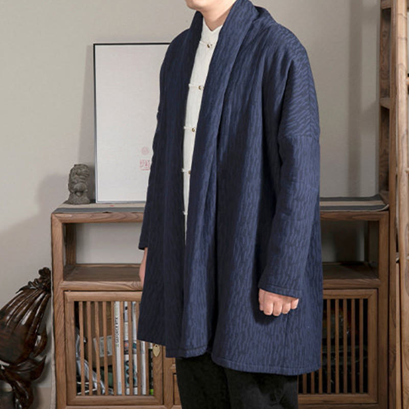 Abrigo de largo medio para hombre con forro de algodón y felpa zen de jacquard sencillo con Buddha Stones en otoño - image 3