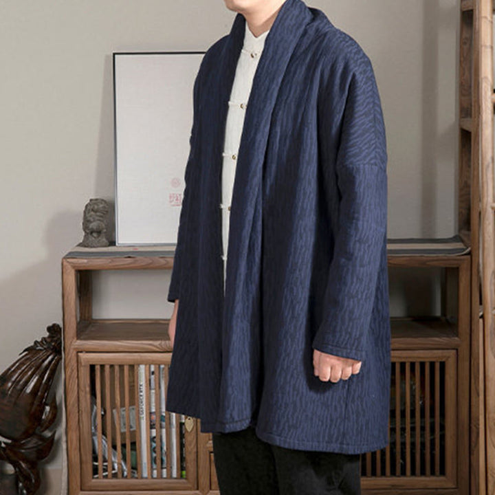 Abrigo de largo medio para hombre con forro de algodón y felpa zen de jacquard sencillo con Buddha Stones en otoño - image 3