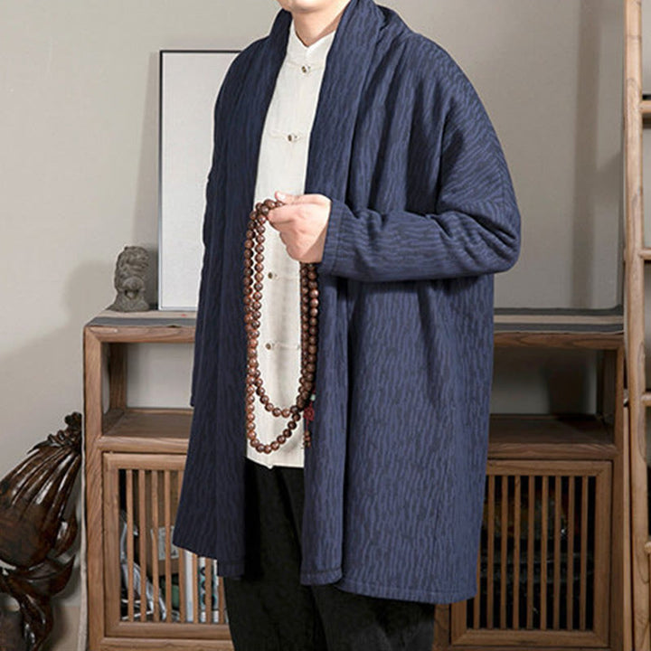 Abrigo de largo medio para hombre con forro de algodón y felpa zen de jacquard sencillo con Buddha Stones en otoño - image 2