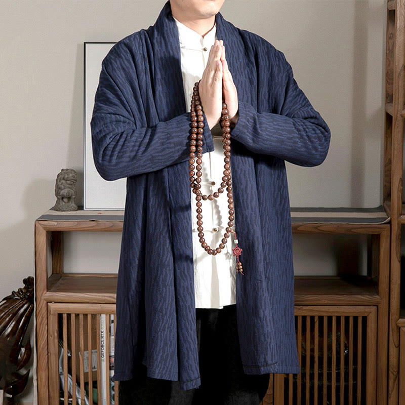Abrigo de largo medio para hombre con forro de algodón y felpa zen de jacquard sencillo con Buddha Stones en otoño - image 4