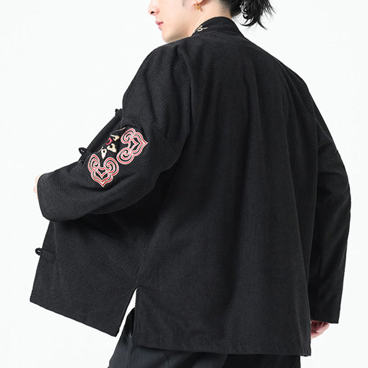 Traje Tang con Buddha Stones, chaqueta de pana de algodón con bordado simétrico y bolsillos - image 4