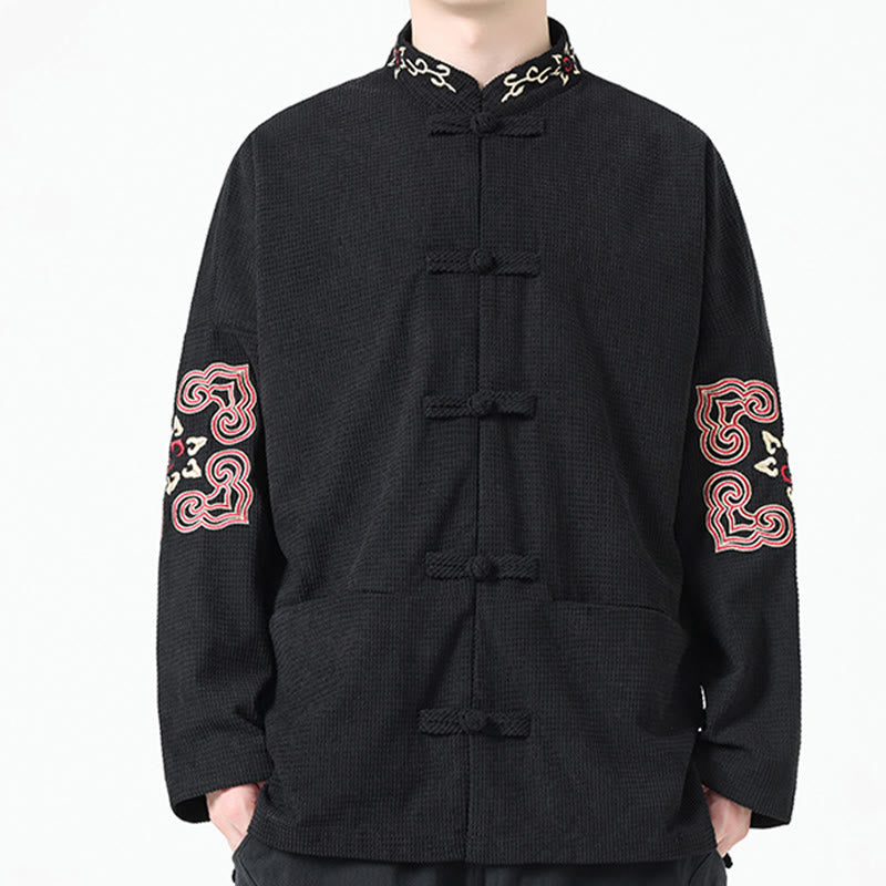 Traje Tang con Buddha Stones, chaqueta de pana de algodón con bordado simétrico y bolsillos - image 3