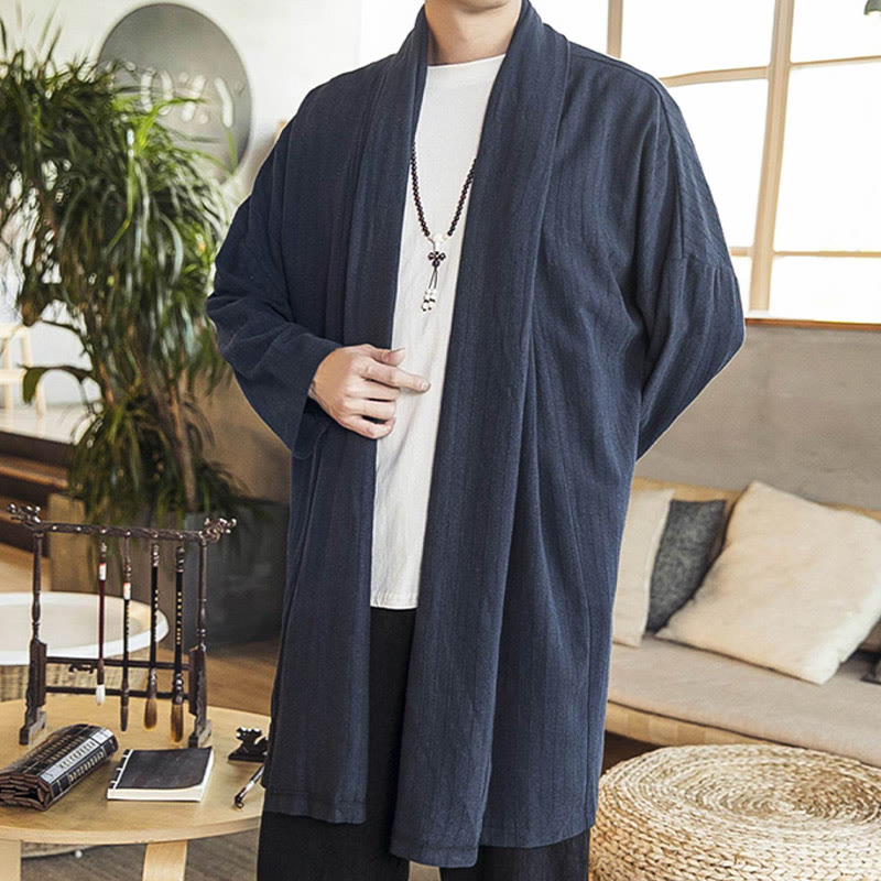 Abrigo de longitud media para hombre de mezcla de lino liso, holgado e informal, con Buddha Stones, para otoño - image 20