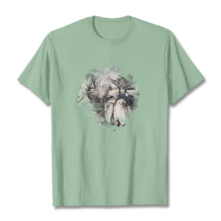 Camiseta con diseño de pabellón de montaña de bambú chino con Buddha Stones - Verde pálido - 2XL - image 15
