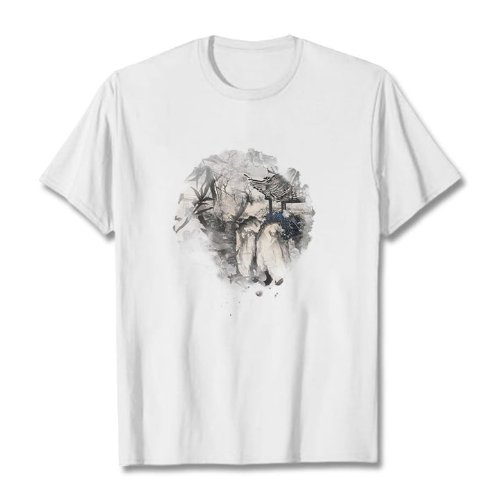 Camiseta con diseño de pabellón de montaña de bambú chino con Buddha Stones - Blanco - 2XL - image 8