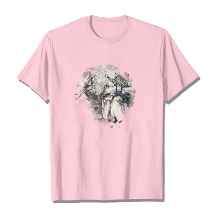 Camiseta con diseño de pabellón de montaña de bambú chino con Buddha Stones - rosa claro - 2XL - image 13