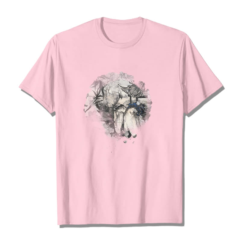 Camiseta con diseño de pabellón de montaña de bambú chino con Buddha Stones - Rosa claro - 2XL - image 14