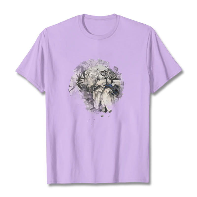 Camiseta con diseño de pabellón de montaña de bambú chino con Buddha Stones - Ciruela - 2XL - image 18