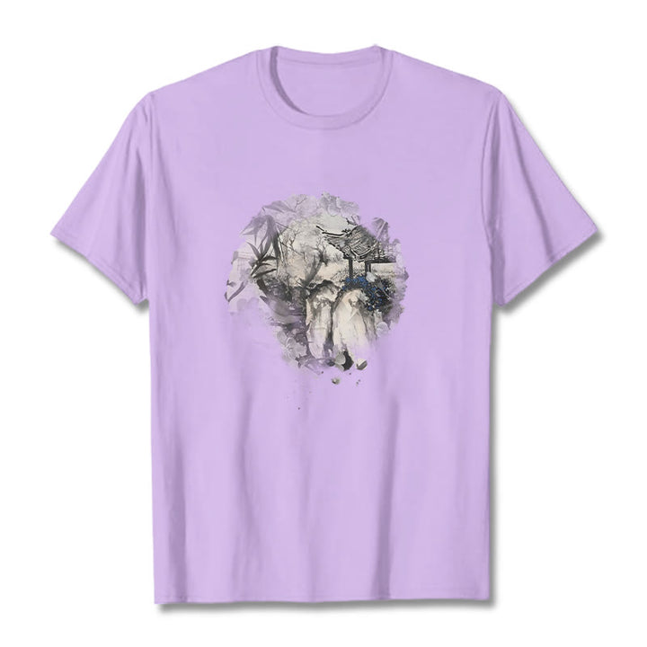 Camiseta con diseño de pabellón de montaña de bambú chino con Buddha Stones - Ciruela - 2XL - image 18