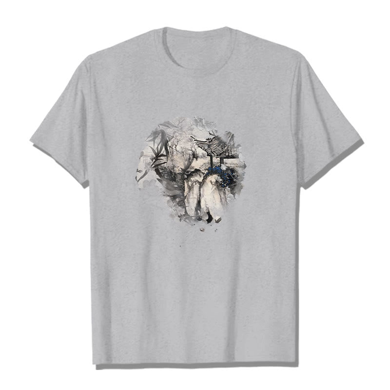Camiseta con diseño de pabellón de montaña de bambú chino con Buddha Stones - Gris claro - 2XL - image 20