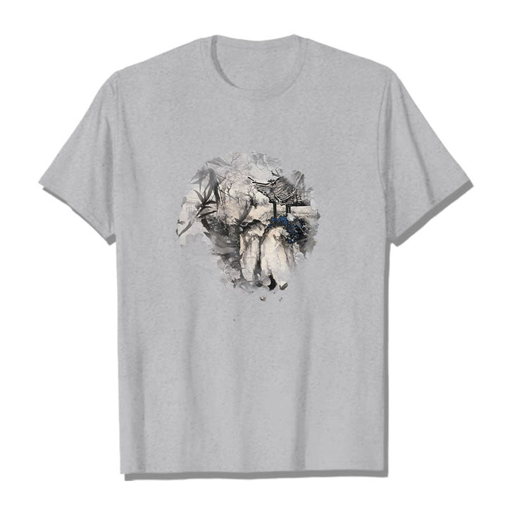Camiseta con diseño de pabellón de montaña de bambú chino con Buddha Stones - Gris claro - 2XL - image 20