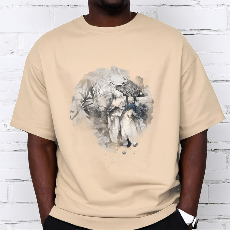 Camiseta con diseño de pabellón de montaña de bambú chino con Buddha Stones - image 7