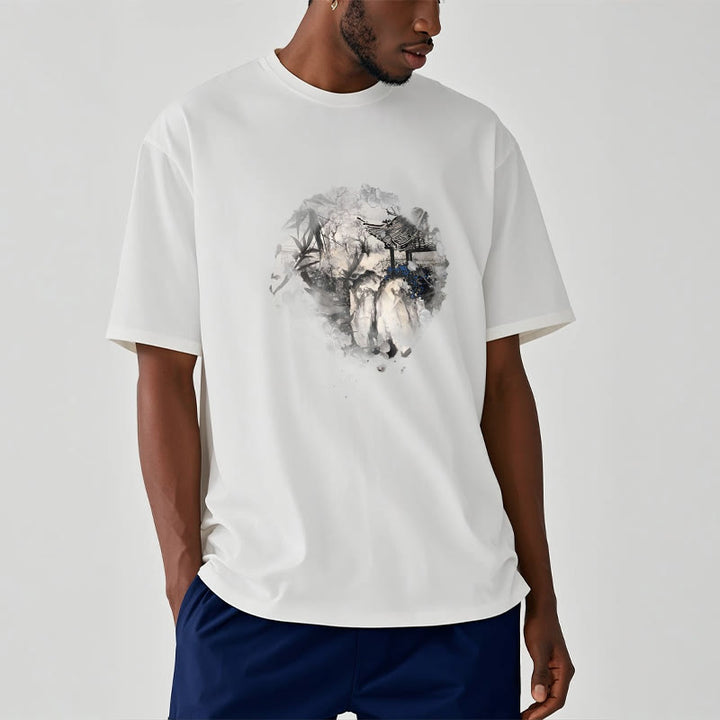 Camiseta con diseño de pabellón de montaña de bambú chino con Buddha Stones - image 8