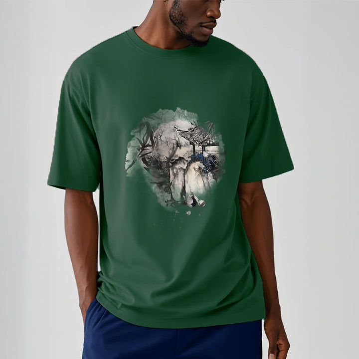 Camiseta con diseño de pabellón de montaña de bambú chino con Buddha Stones - image 12