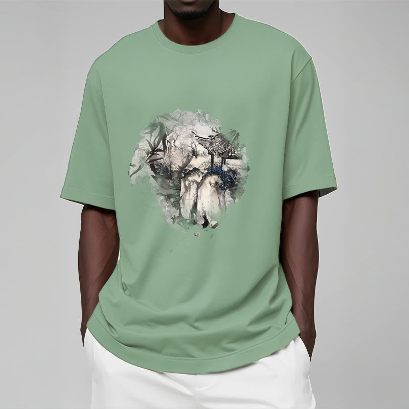 Camiseta con diseño de pabellón de montaña de bambú chino con Buddha Stones - image 17