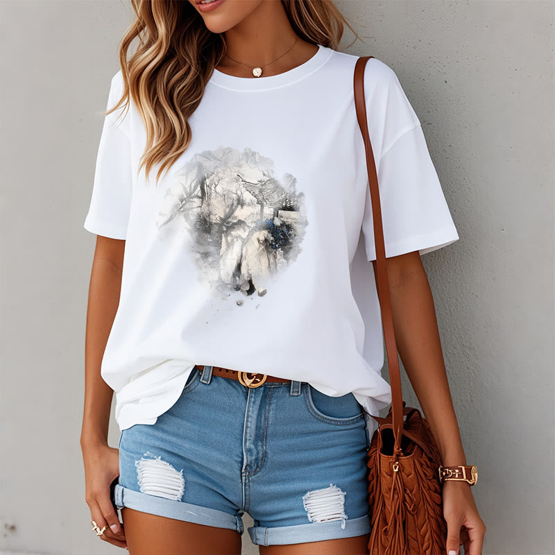 Camiseta con diseño de pabellón de montaña de bambú chino con Buddha Stones - image 10
