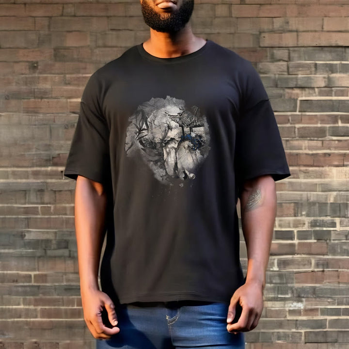 Camiseta con diseño de pabellón de montaña de bambú chino con Buddha Stones - image 2