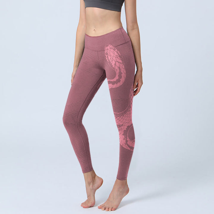 Leggings de yoga para mujer con estampado de serpiente y piel de serpiente en color rosa y Buddha Stones - Rojo violeta pálido - US18，UK/AU22，EU50 (4XL) - image 0