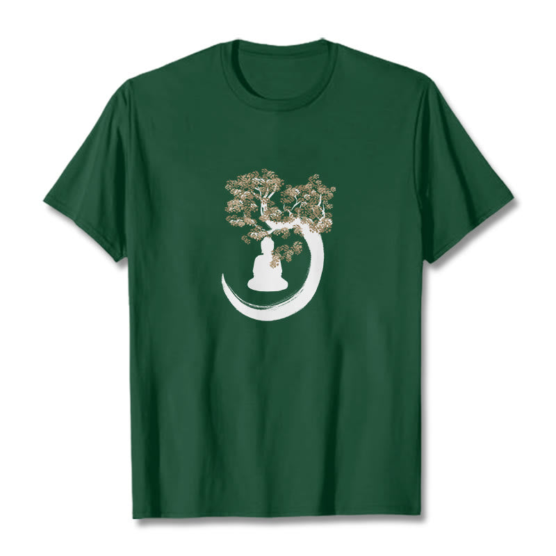 Camiseta de algodón con Buddha Stones y Buda sentado bajo el árbol - Verde bosque - 2XL - image 0