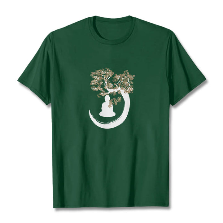 Camiseta de algodón con Buddha Stones y Buda sentado bajo el árbol - Verde bosque - 2XL - image 0