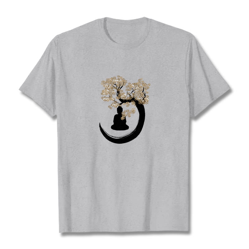 Camiseta de algodón con Buddha Stones y Buda sentado bajo el árbol - Gris claro - 2XL - image 14