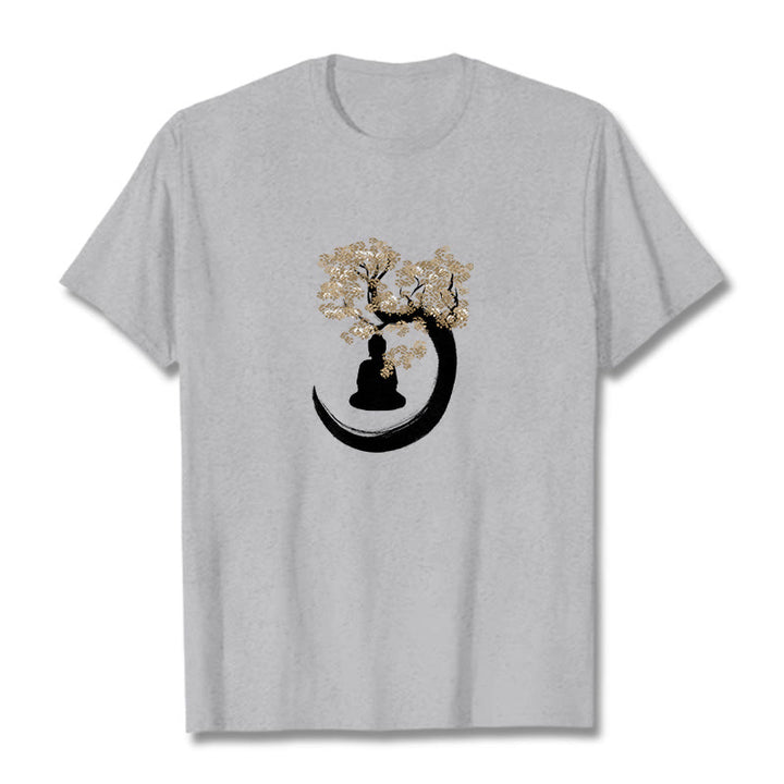 Camiseta de algodón con Buddha Stones y Buda sentado bajo el árbol - Gris claro - 2XL - image 14