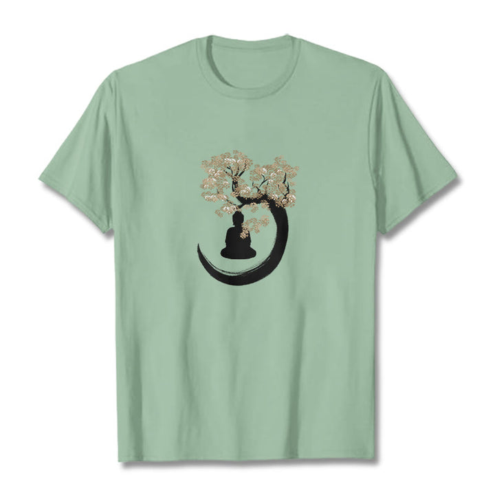Camiseta de algodón con Buddha Stones y Buda sentado bajo el árbol - Verde pálido - 2XL - image 16