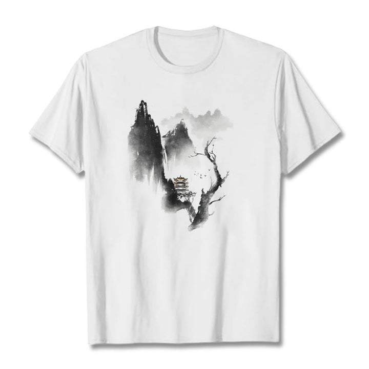 Camiseta con estampado de Buddha Stones Pavilion Tree Geese Around The Mountains - Blanco - 2XL - image 2