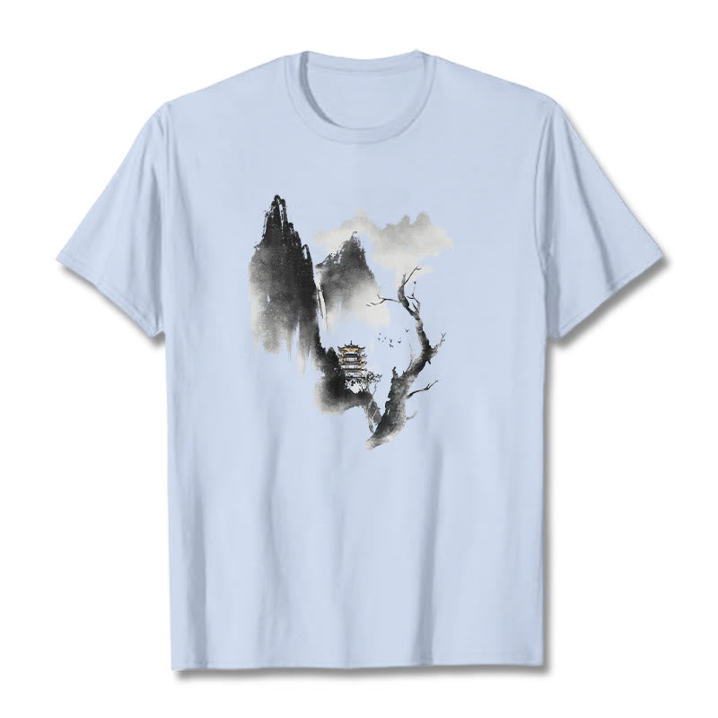 Camiseta con estampado de Buddha Stones Pavilion Tree Geese Around The Mountains - Cian claro - 2XL - image 19