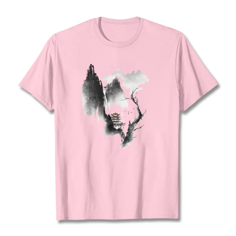 Camiseta con estampado de Buddha Stones Pavilion Tree Geese Around The Mountains - Rosa claro - 2XL - image 14