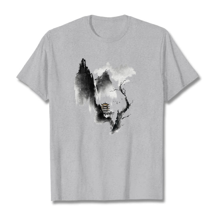 Camiseta con estampado de Buddha Stones Pavilion Tree Geese Around The Mountains - Gris claro - 2XL - image 0