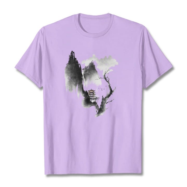 Camiseta con estampado de Buddha Stones Pavilion Tree Geese Around The Mountains - Ciruela - 2XL - image 18