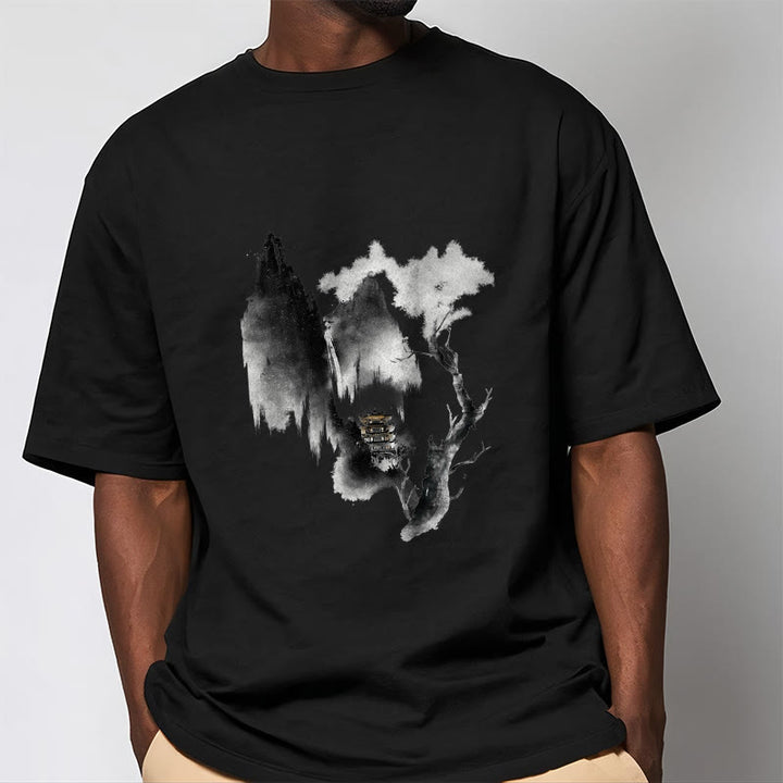 Camiseta con estampado de Buddha Stones Pavilion Tree Geese Around The Mountains - image 7